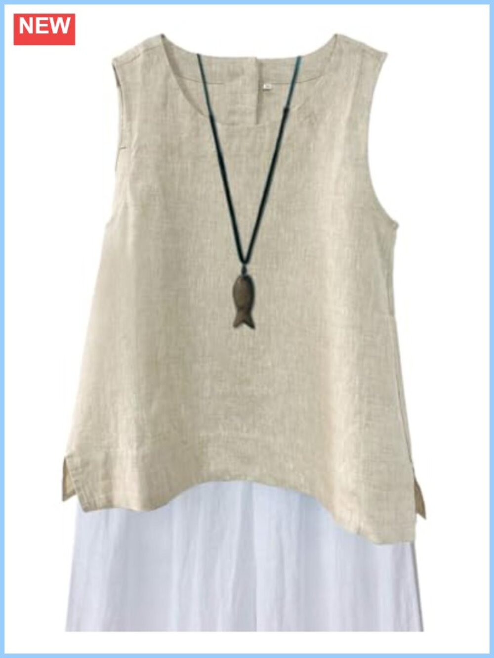 100% Linen Sleeveless Tank Top Summer Shirt A-Line Back Button